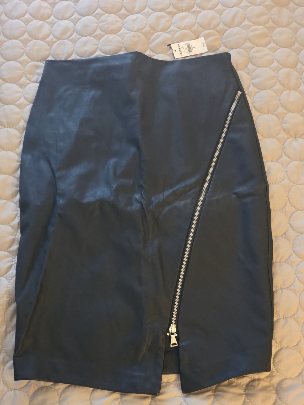 Express Black Faux Leather Pencil Skirt with Diagonal Silver Zip